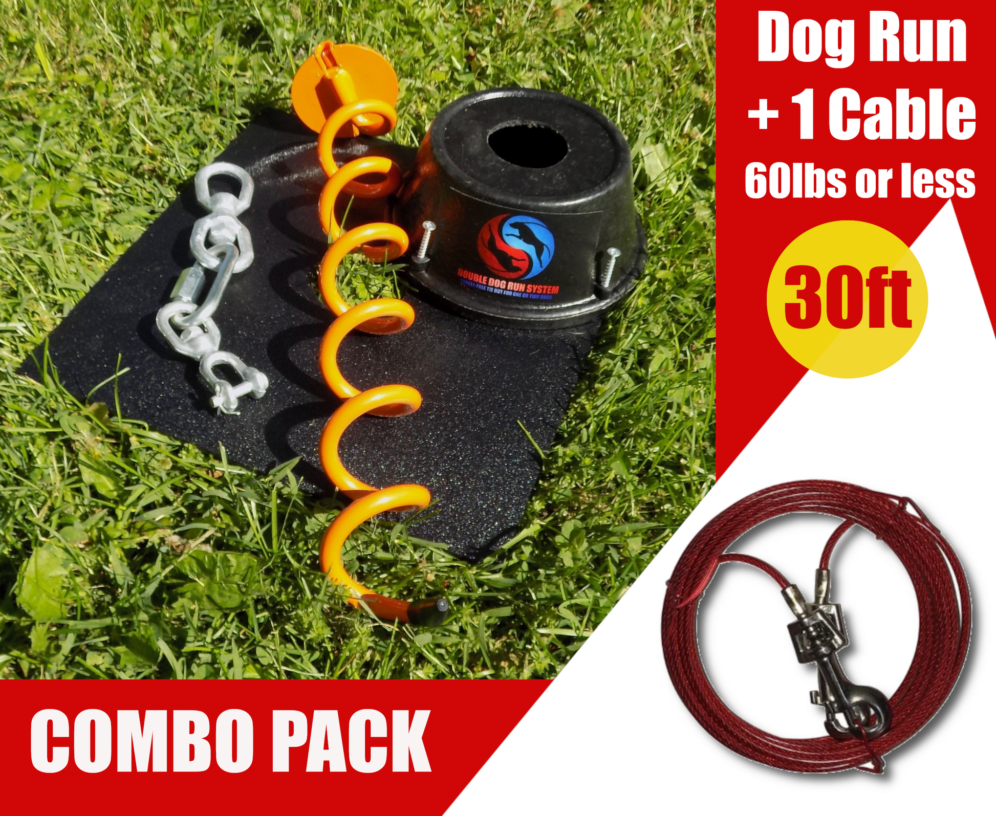 Double Dog Run large dog tie out stake with 30 foot cable - heavy-duty dog tie out stake