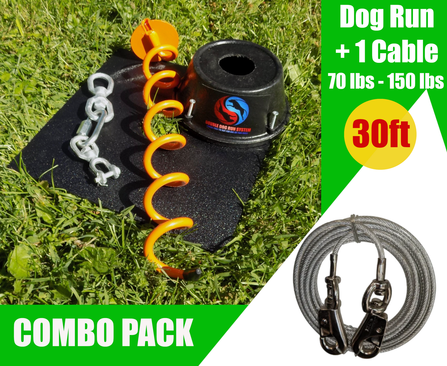30 foot dog tie out cable with heavy-duty dog tie out stake