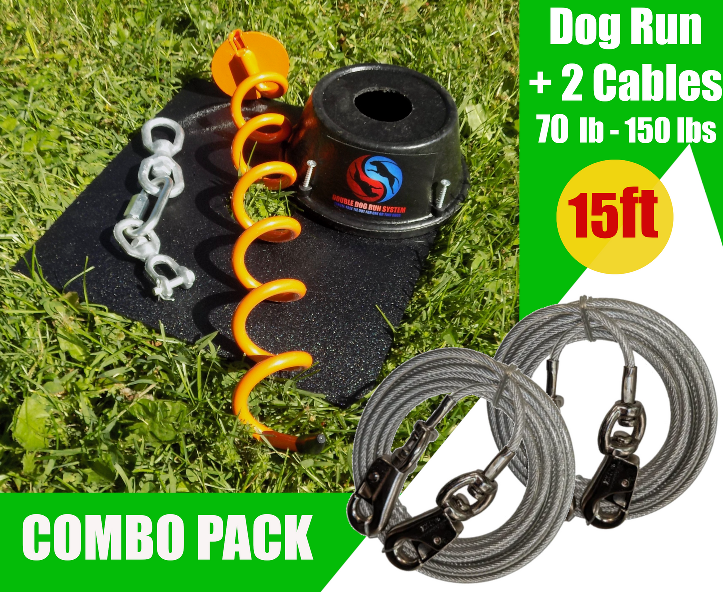 XL dog tie out stake and heavy-duty dog tie out stake with 15ft dog tie out cables