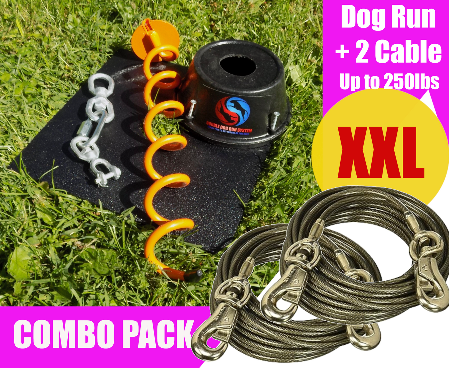 XXL super heavy duty dog tie out stake with dog tie out cables - tangle-free, no tangle dog tie out stake for large and XL dogs
