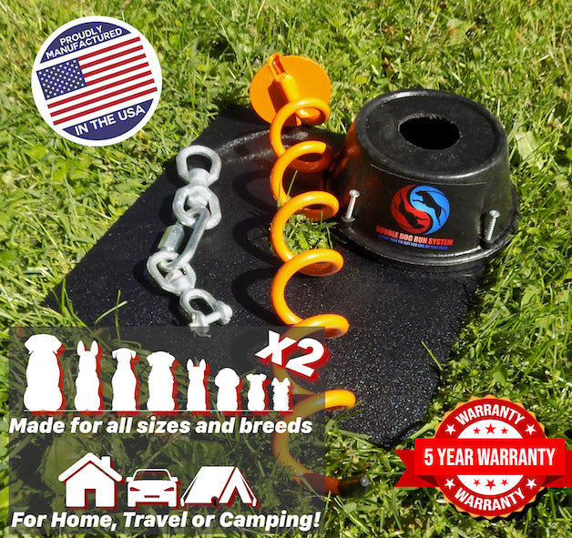Double Dog Run Heavy Duty Tie Out Stake - Tangle-free Two Dog Tie Out