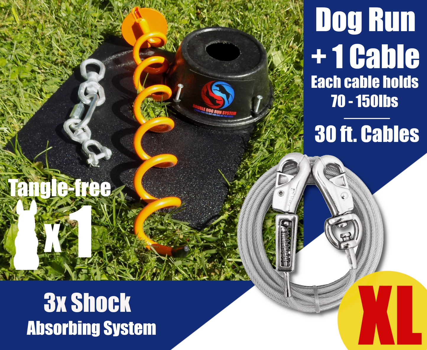 Heavy Duty Dog Tie Out Stake and Cable with Spring for XL Dog - 70lbs to 150lbs