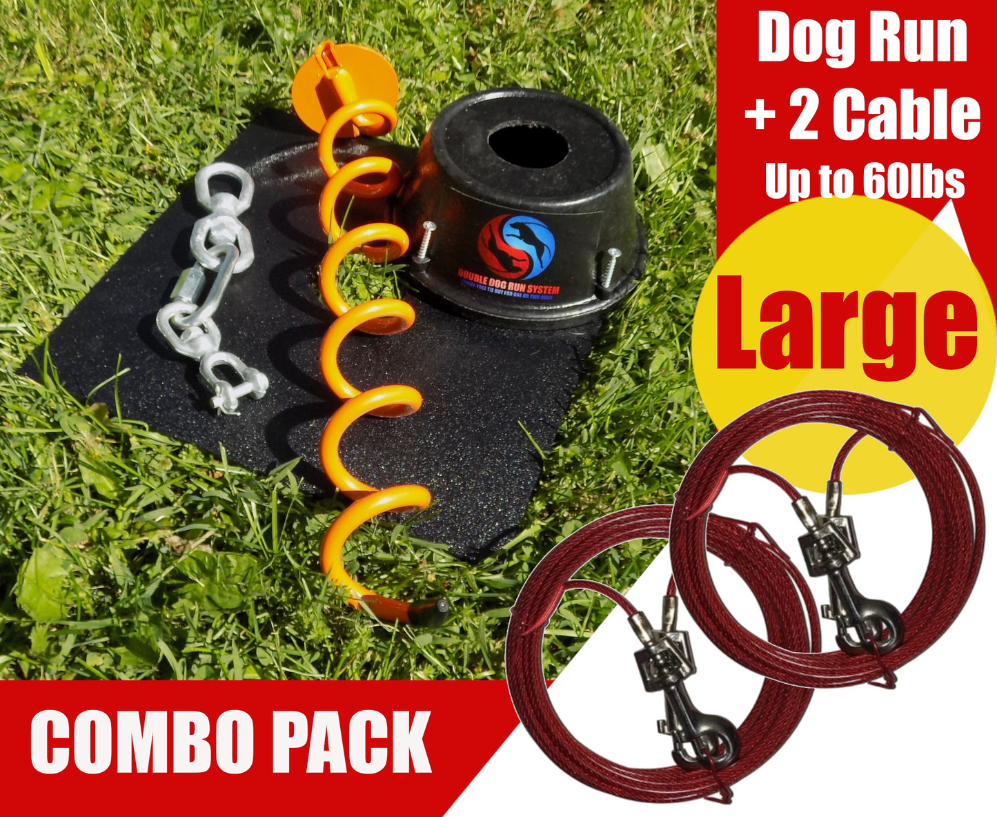 Large dog tie out stake - heavy-duty tangle-fee two dog tie out stake with two dog tie out cable for large dogs 60lbs and under