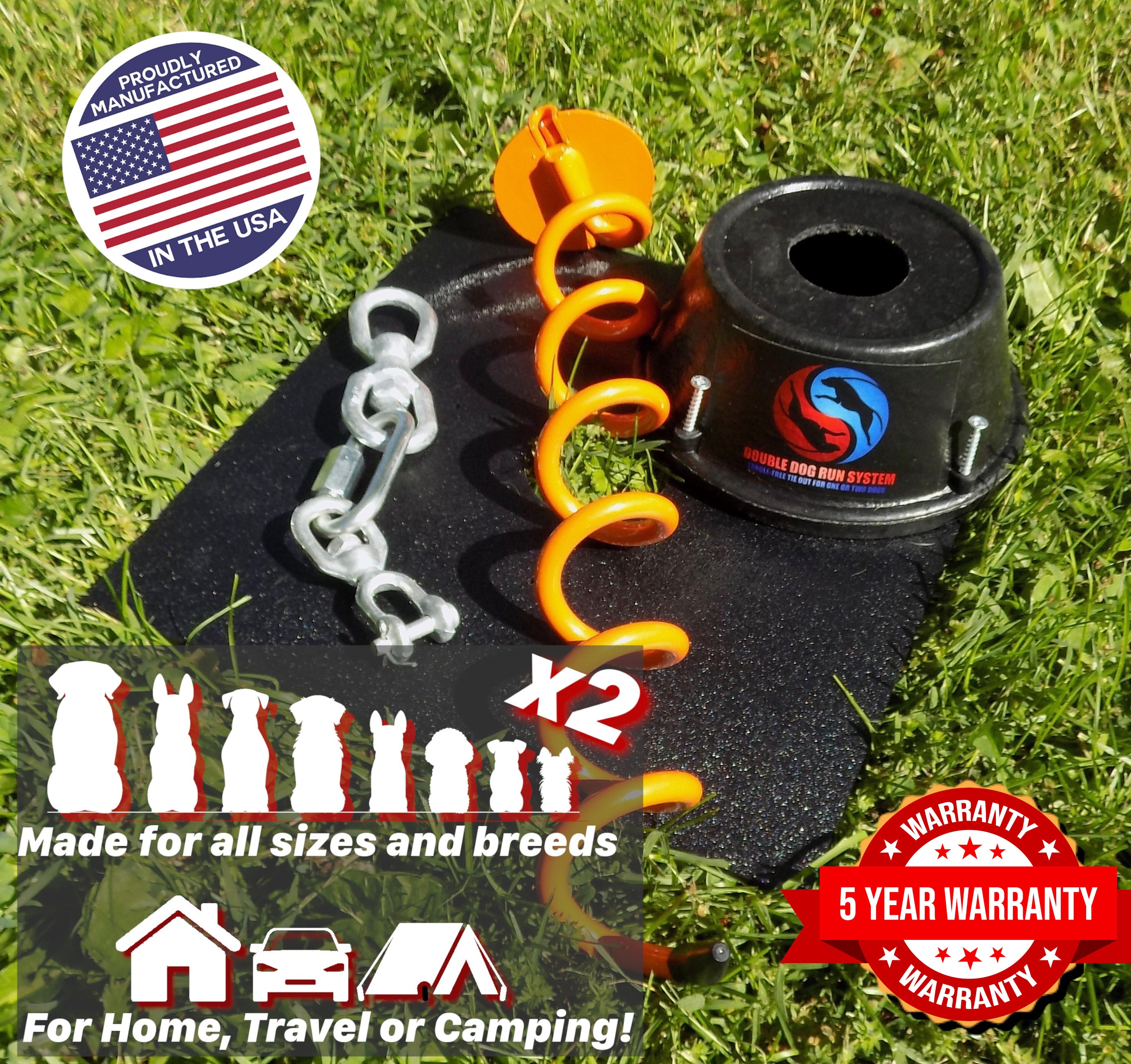 Tie Out Example Tangle-free Two Dog Tie Out Stakes and Heavy Duty Dog Tie Out Stake Sy ...