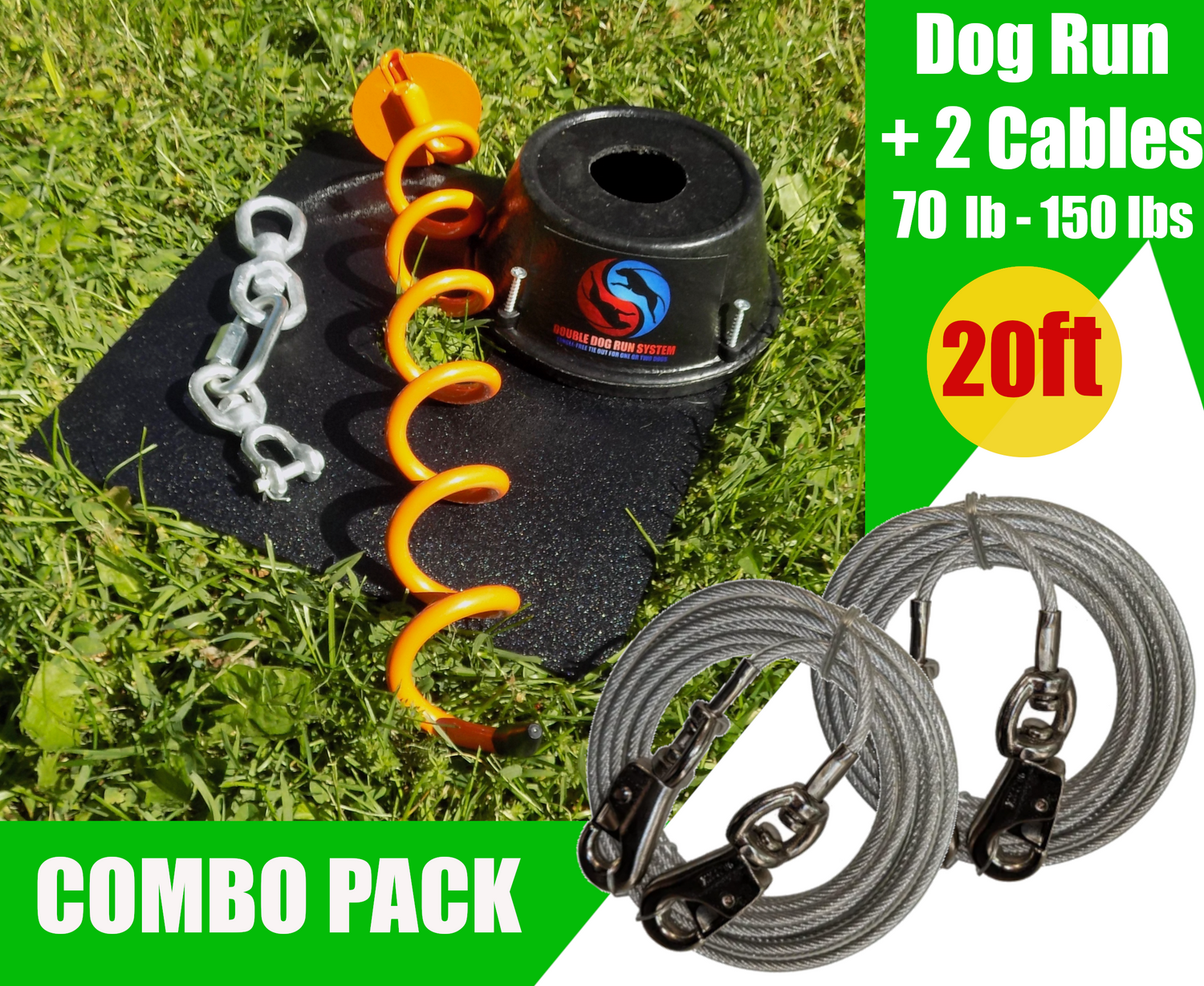 Double Dog Tie Outs with Two Dog Cables - Dog Cable Run for Yard