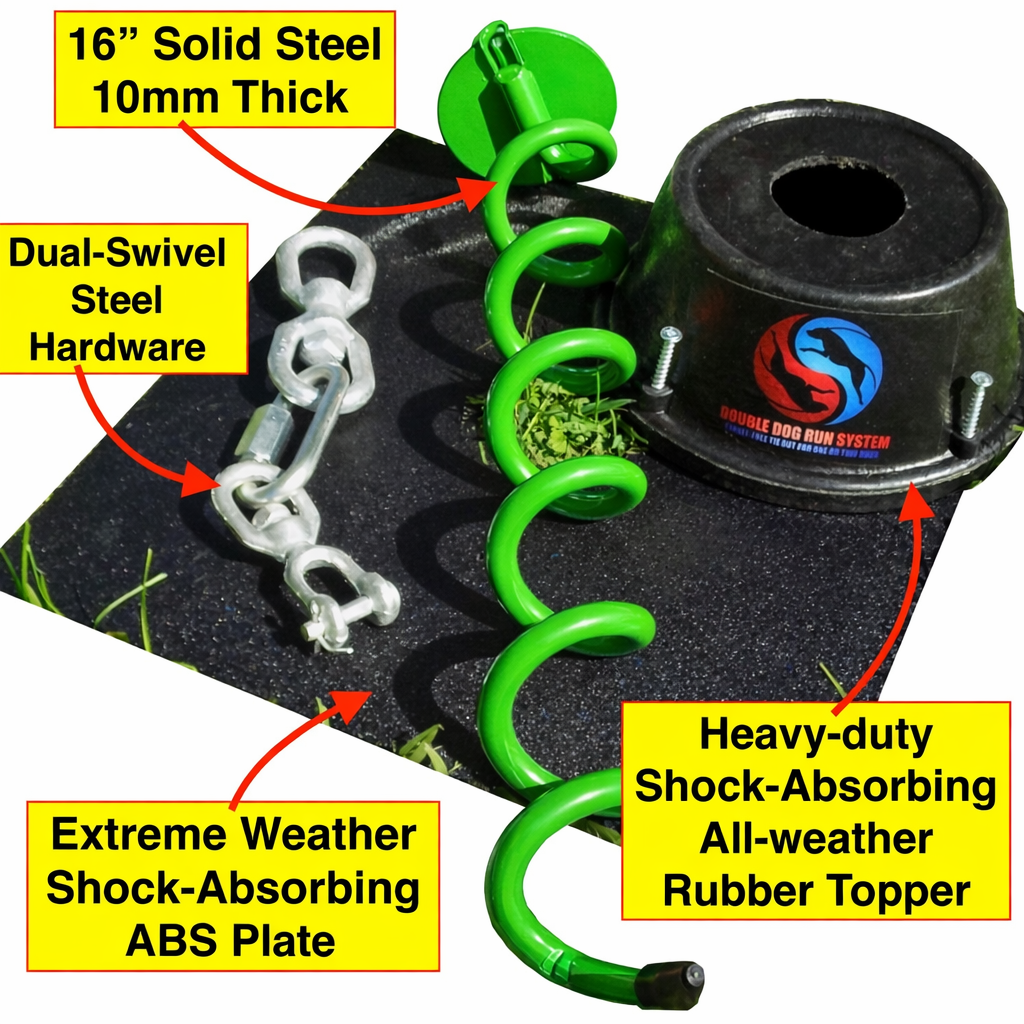Double Dog Run Tangle-free Two Dog Tie Out Stake - Heavy Duty Dog Tie Out Stake - 1200lbs