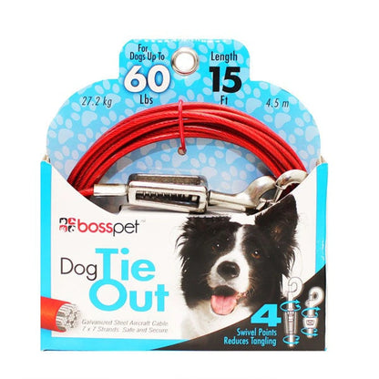 Boss Pet Dog Tie-Out Cables with Shock Spring - 15ft to 40ft