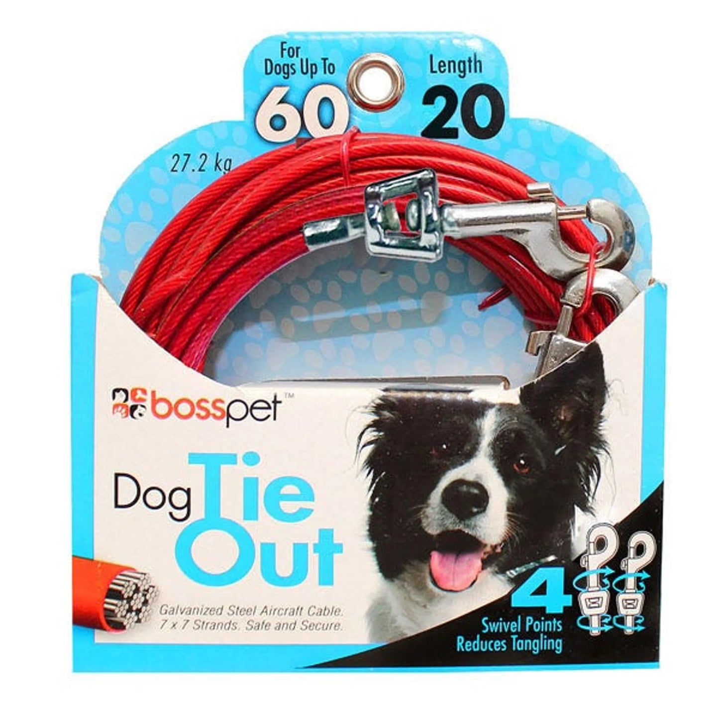 Boss Pet Dog Tie Out Cables - 10ft up to 40ft