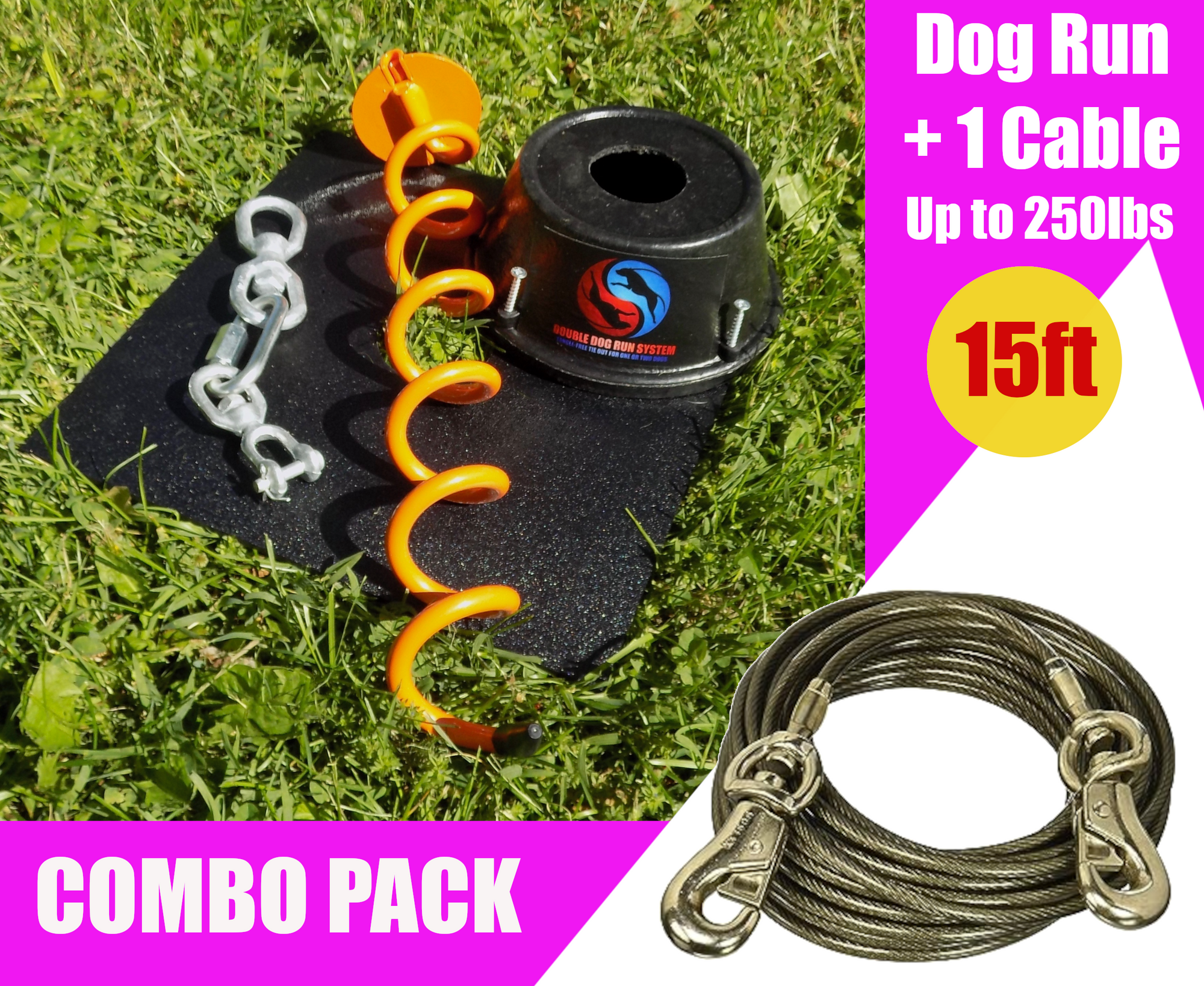 XXL Super Heavy Beast Dog Tie Out Stake and Heavy-duty Dog Cable