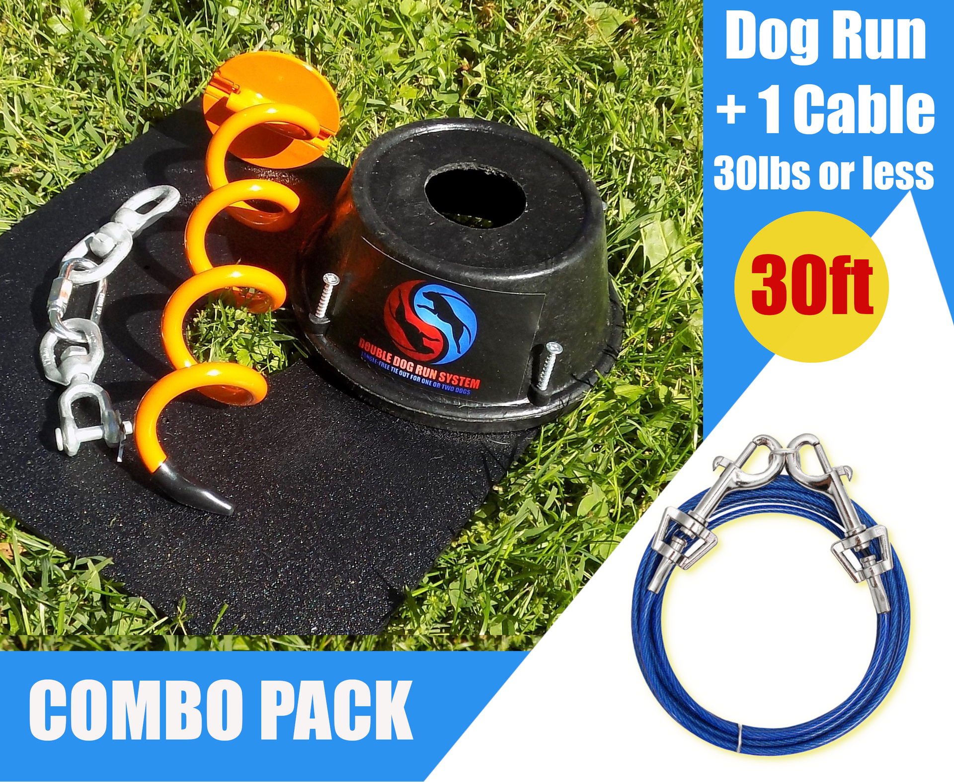 Small Dog Tie Out Stake and Cable 30lbs or Less Up to 40ft