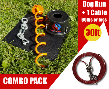 Large Dog Tie Out Stake and Dog Cable - 60lbs or Less - Up to 40ft