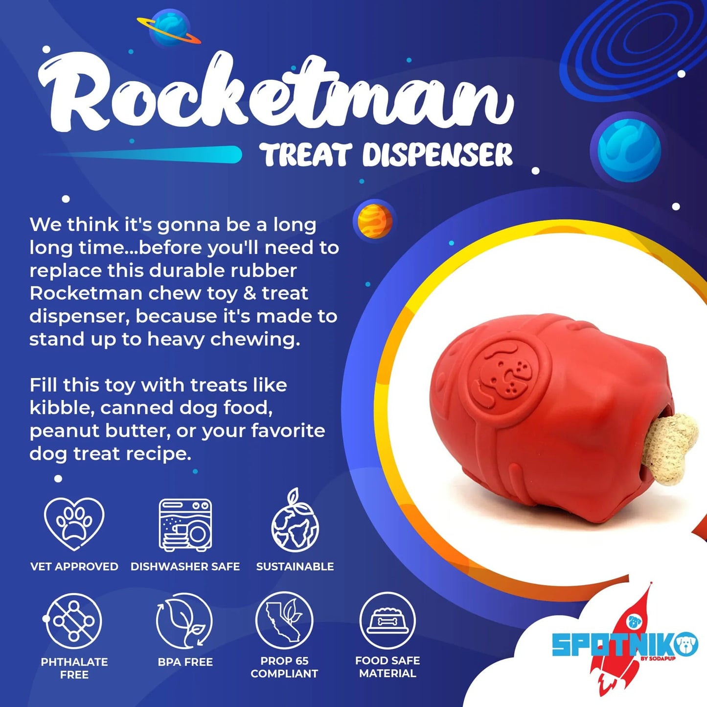 SN Rocketman Durable Rubber Treat Dispenser & Chew Toy