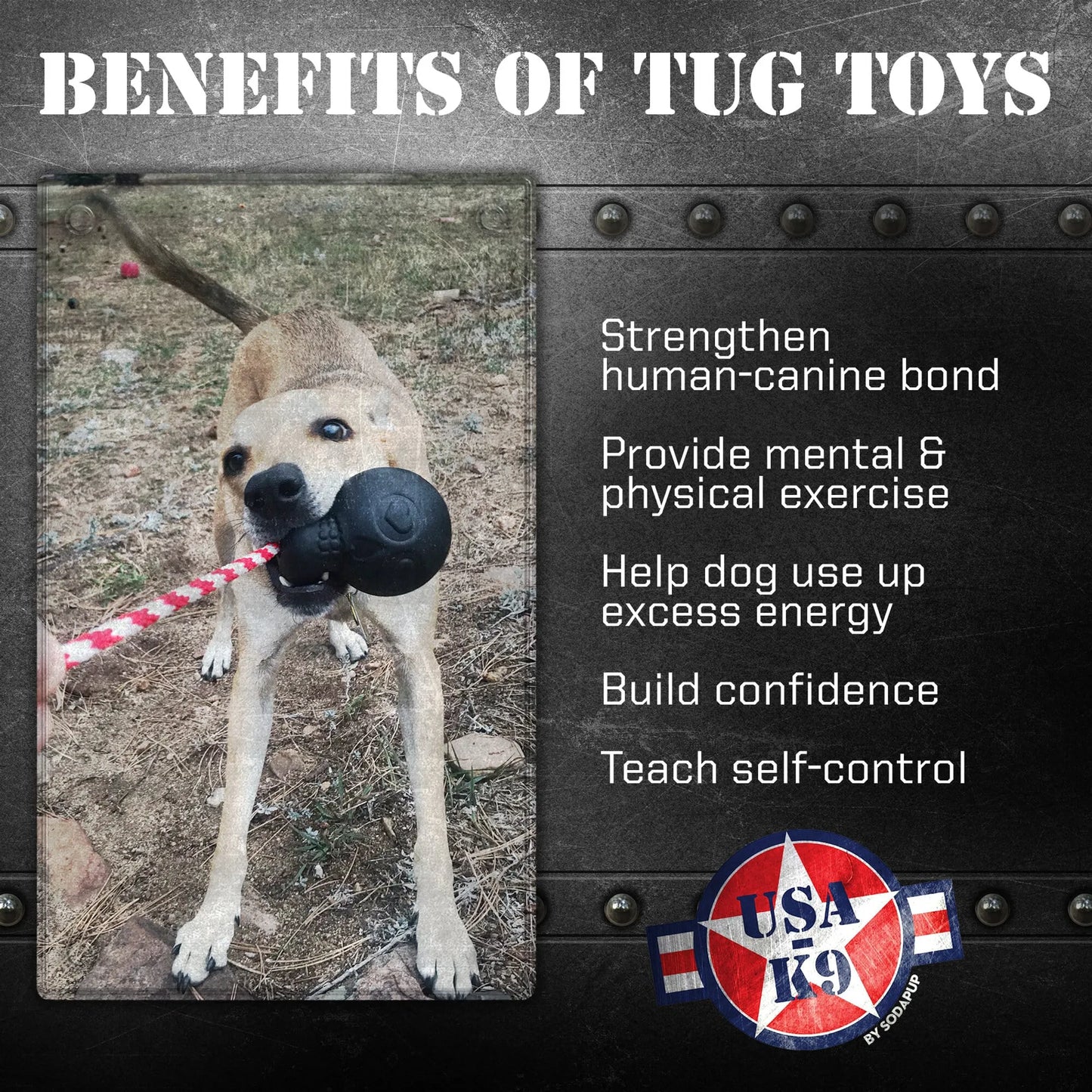 USA-K9 Skull Durable Rubber Chew Toy, Treat Dispenser, Reward Toy, Tug Toy, and Retrieving Toy