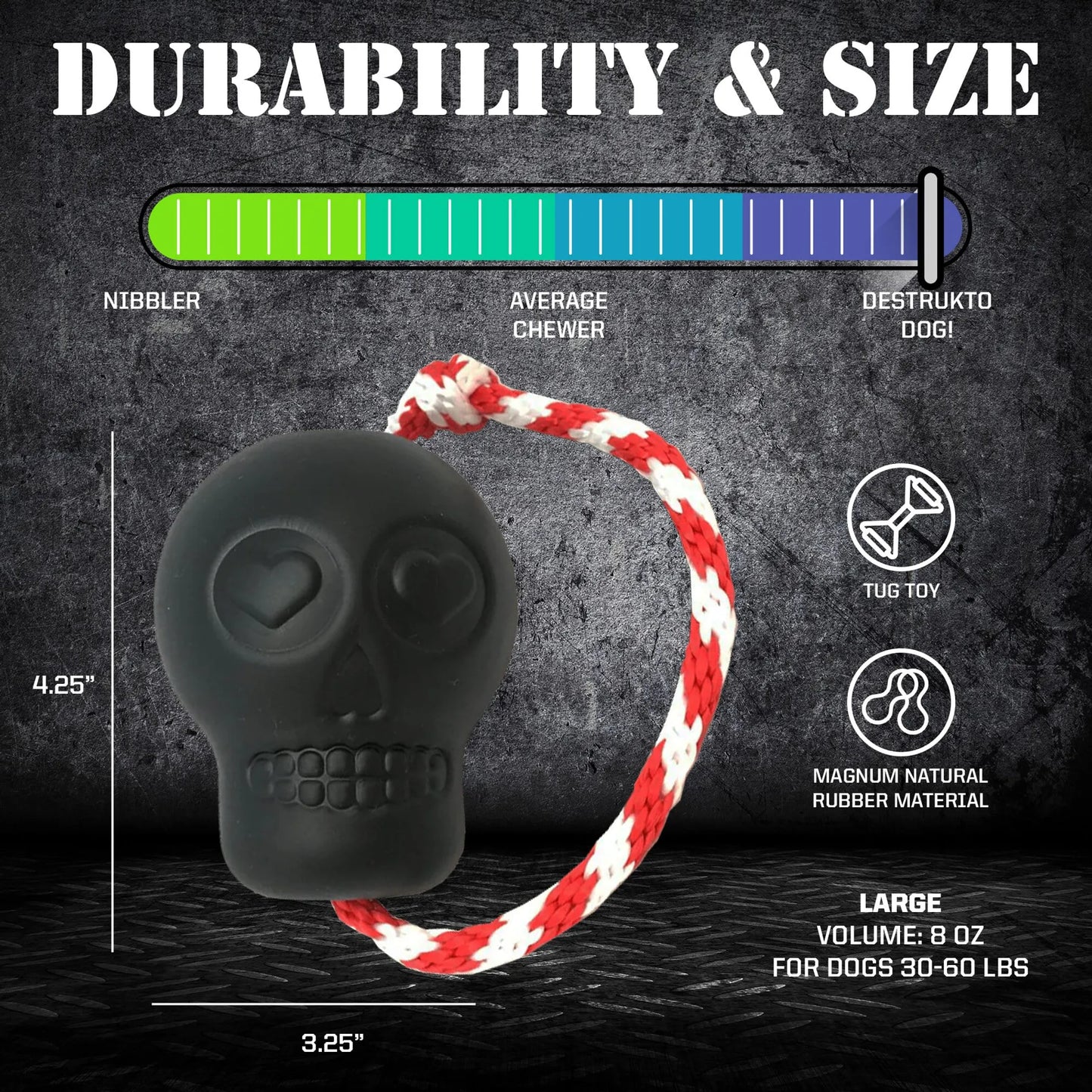 USA-K9 Skull Durable Rubber Chew Toy, Treat Dispenser, Reward Toy, Tug Toy, and Retrieving Toy