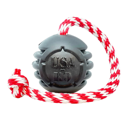 USA-K9 Magnum Black Stars and Stripes Ultra-Durable  Rubber Chew Toy, Reward Toy, Tug Toy, and Retrieving Toy