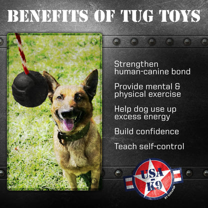 USA-K9 Magnum Black Stars and Stripes Ultra-Durable  Rubber Chew Toy, Reward Toy, Tug Toy, and Retrieving Toy
