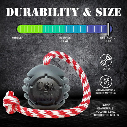 USA-K9 Magnum Black Stars and Stripes Ultra-Durable  Rubber Chew Toy, Reward Toy, Tug Toy, and Retrieving Toy