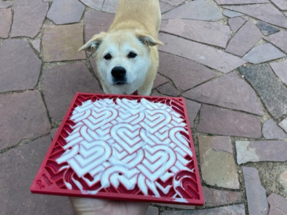 Dog Lick Mat - Hearts  Pattern - eMat Enrichment Licking Mat - Small and Large Dogs