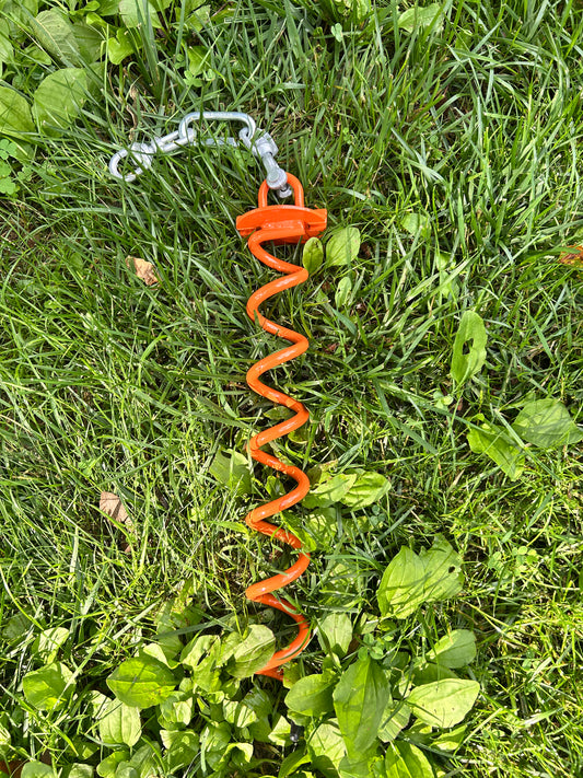 QuicK-9 - Dual Swivel Double Dog Tie Out Stake - 16" Heavy Duty Dog Tie Out Stake