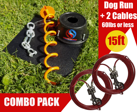 Dog Tie Out Stake with 15ft Cables - Large Dogs - 60lbs or Less