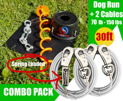 Heavy Duty Tie Out Stake and Cable Combo Pack for Two XL Dogs - 70lbs to 150lbs