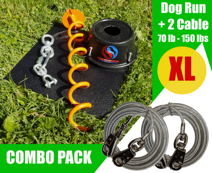 Heavy Duty Tie Out Stake and Cable Combo Pack for Two XL Dogs - 70lbs to 150lbs