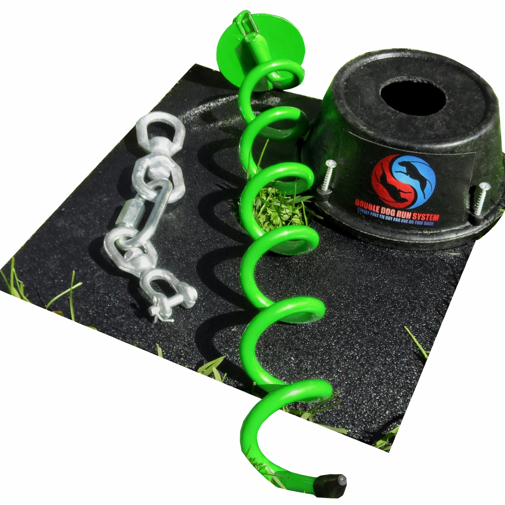 Double Dog Run — Tangle-free Dog Tie-Out Stake System for One or Two Dogs