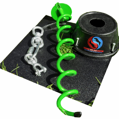 Double Dog Run — Tangle-free Dog Tie-Out Stake System for One or Two Dogs