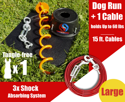 Large Dog Tie Out Stake and Cable with Spring - 60lbs or Less - 15ft to 40ft
