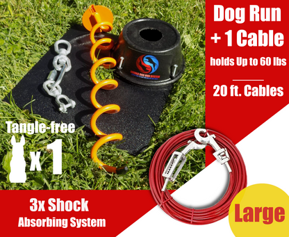 Large Dog Tie Out Stake and Cable with Spring - 60lbs or Less - 15ft to 40ft