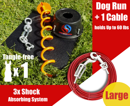 Large Dog Tie Out Stake and Cable with Spring - 60lbs or Less - 15ft to 40ft