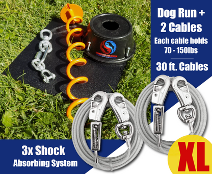 Heavy Duty Dog Tie Out Stake and Cables with Shock Spring for Two XL Dogs - 70lbs to 150lbs