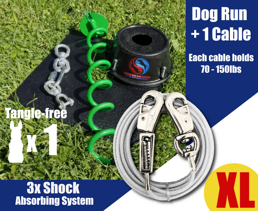 Heavy Duty Dog Tie Out Stake and Cable with Shock Spring for XL Dog - 70lbs to 150lbs
