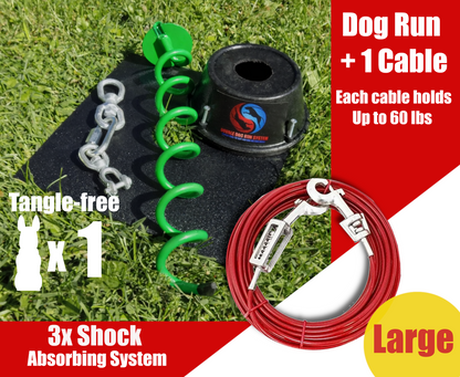 Large Dog Tie Out Stake and Cable with Shock Spring - 60lbs or Less - 15ft to 40ft