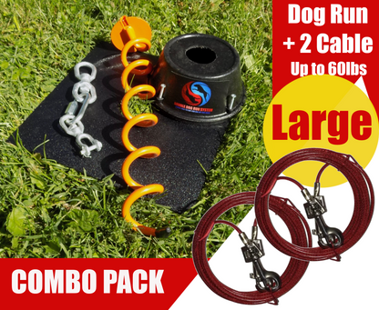 Tangle-free Dog Tie Out Stake with Two Cables - Large Dogs - Up to 60lbs