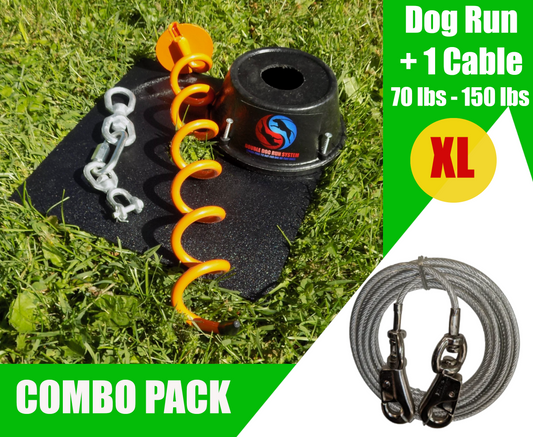 Heavy Duty Yard Stake and Cable Run for XL Dogs- 150lb Dogs - 15ft, 20ft, 30ft