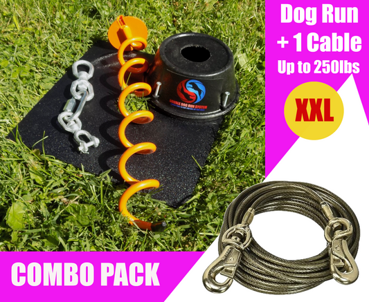 XXL Dog Tie Out Stake and Cable Dog Run - 250lbs - 15ft, 20ft, 40ft