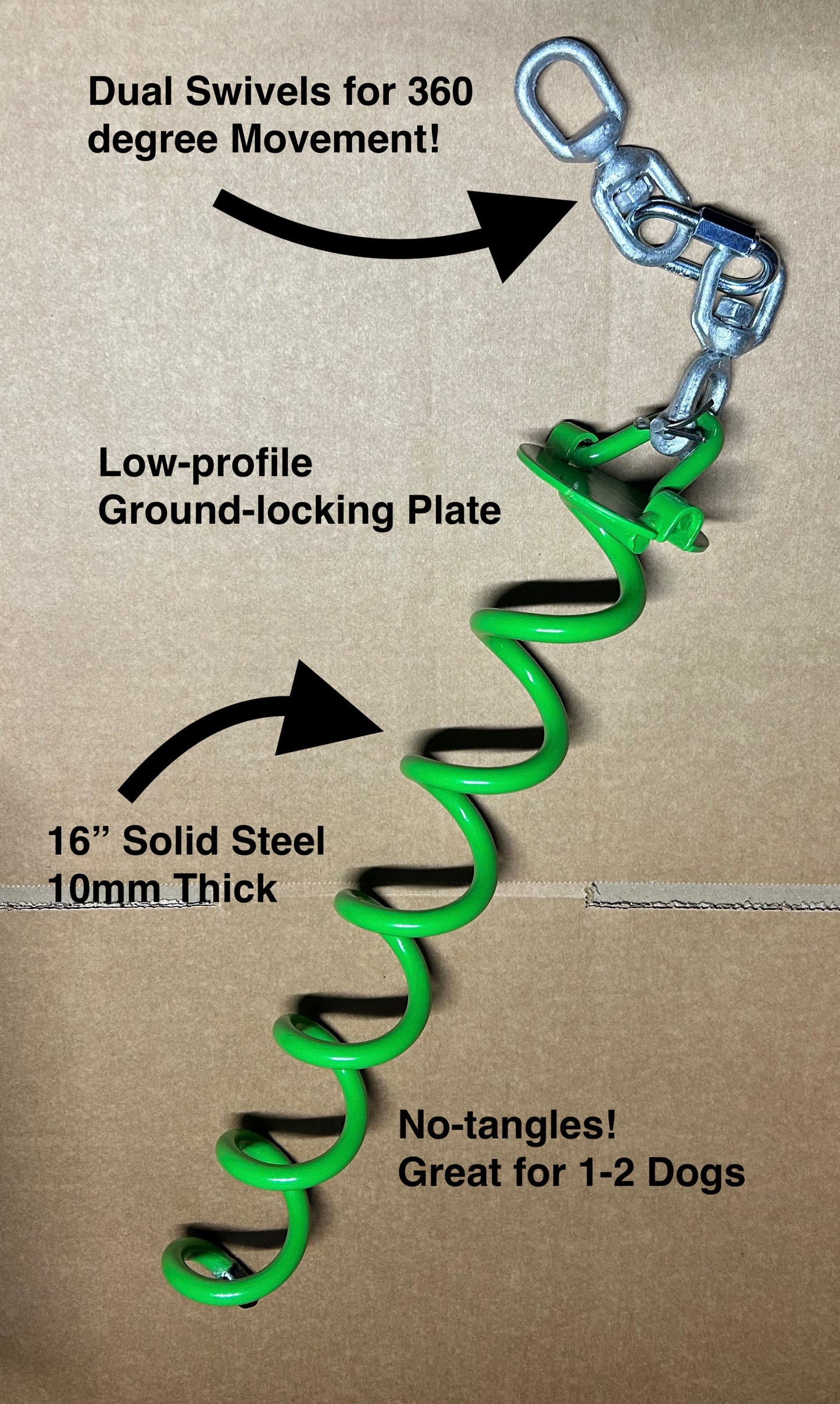 Doggy Duo Pet Tie Out Stake - Holds 425lbs Pull Foce - Heavy-duty and Tangle-free