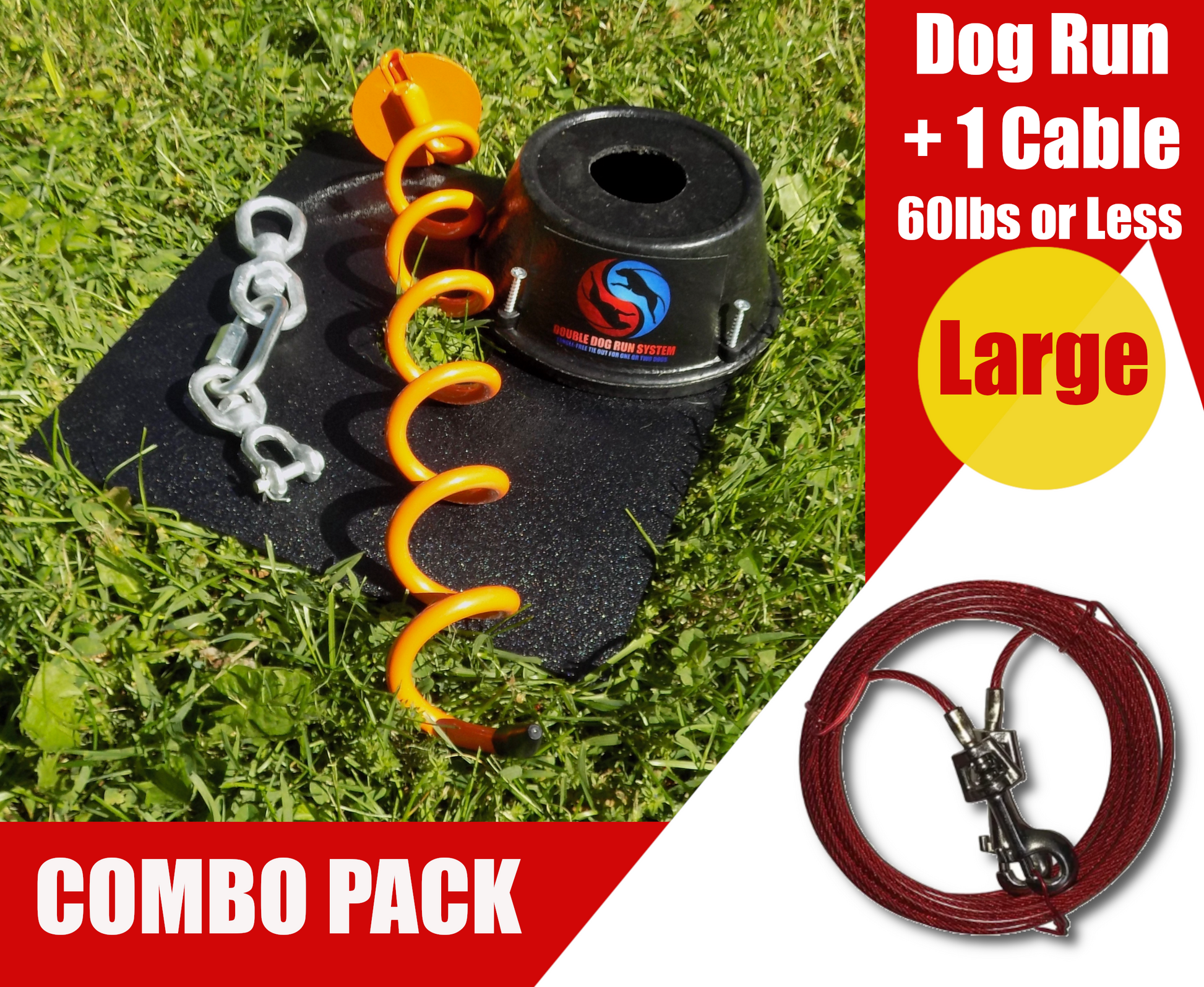 Large Dog Tie Out Stake with 20 foot Dog Cable - Ground Stake for Dogs - 20ft Cable